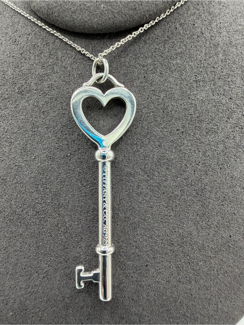Tiffany & Co. Silver Heart Key Pendant Necklace with Signature Blue Pouch - Picture 1 of 8